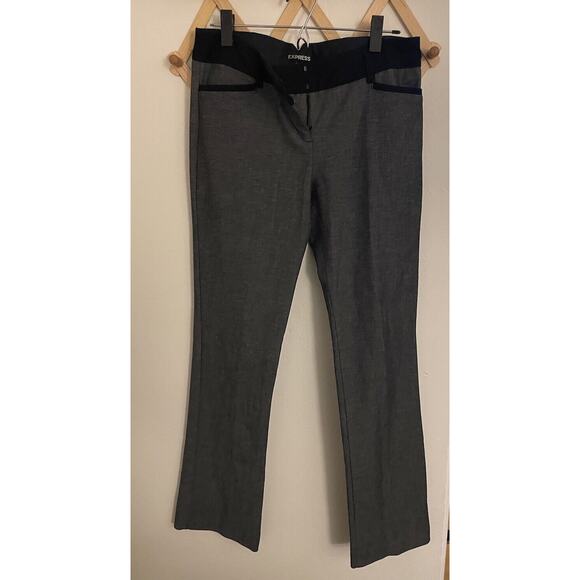 Express Pants Women's 6R Columnist Gray with Black Trim Straight Leg Trousers - Picture 2 of 3